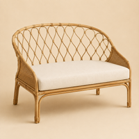 Banquette en rotin avec coussin écru | BAJI