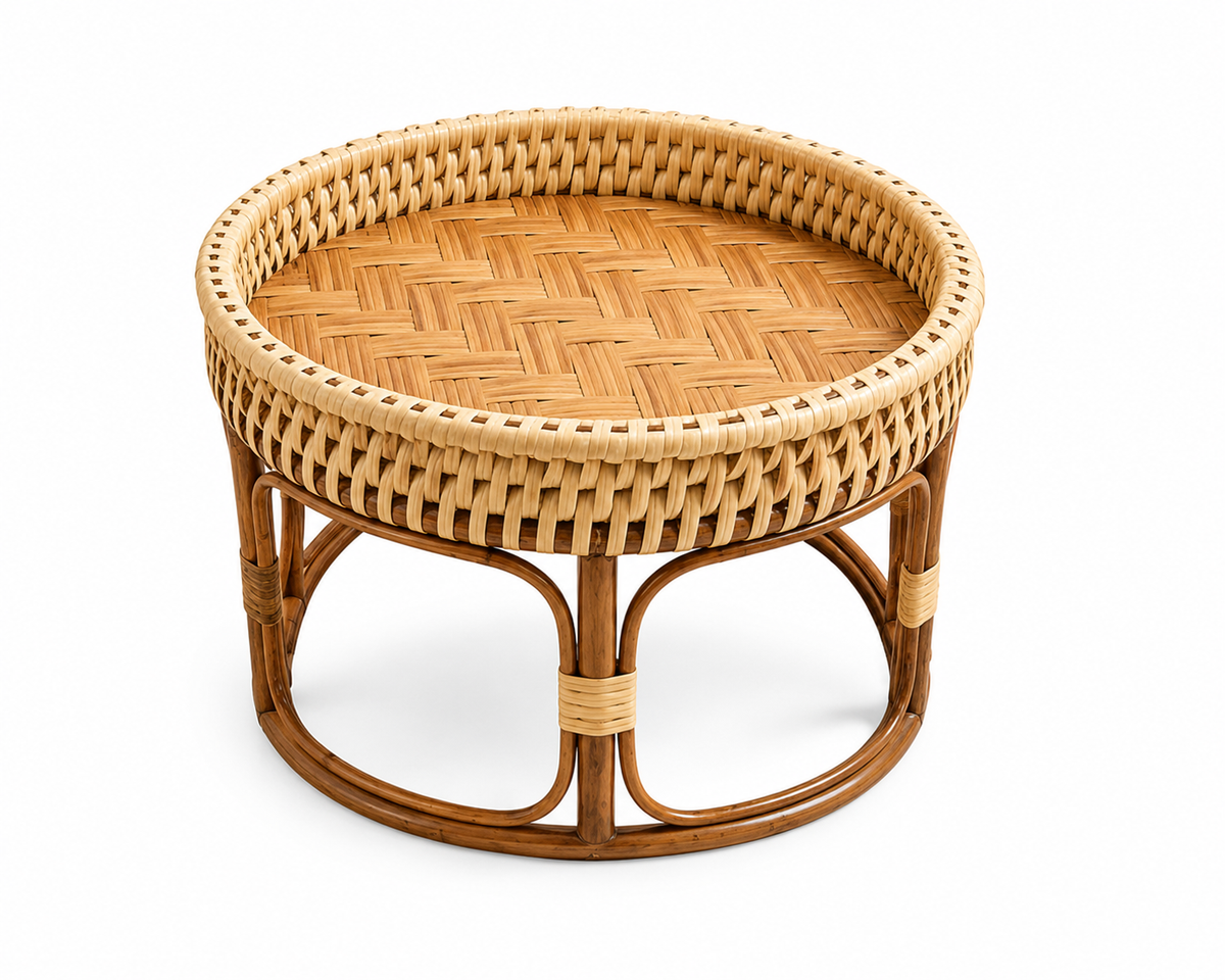 Table d’appoint ronde en rotin tressé bicolore | RODA