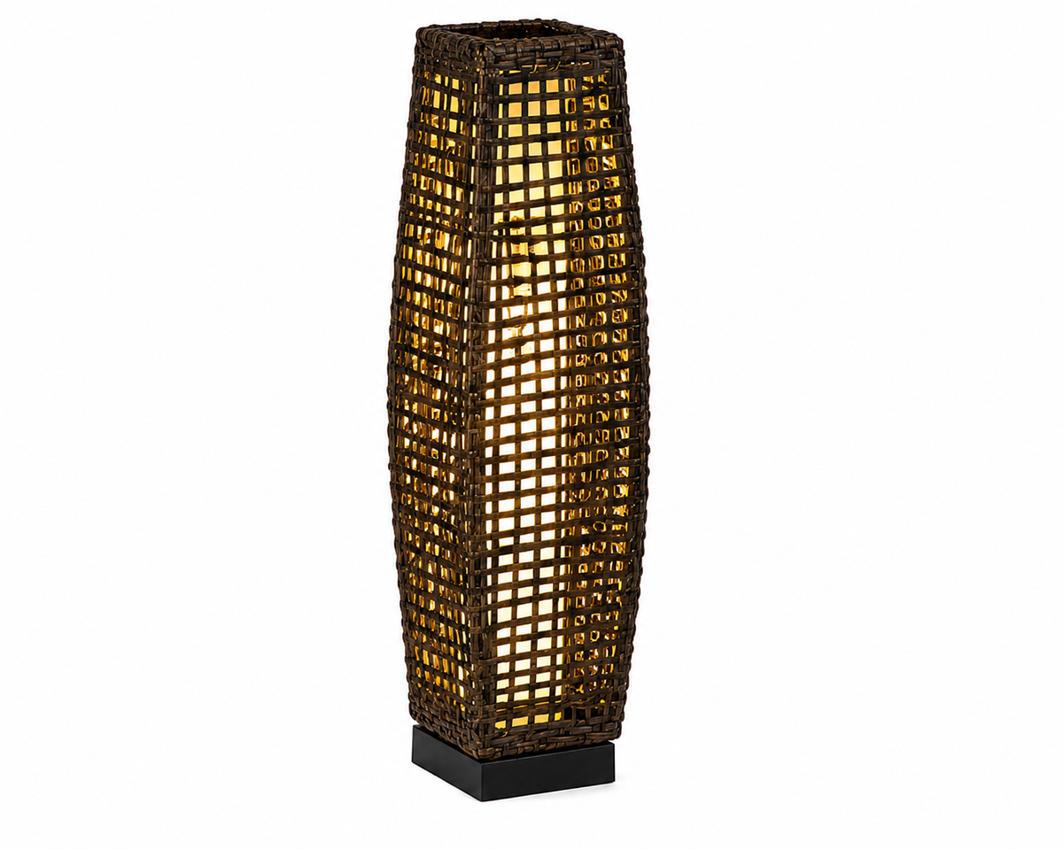 Lampadaire colonne en rotin tressé noir pour jardin | ORIO