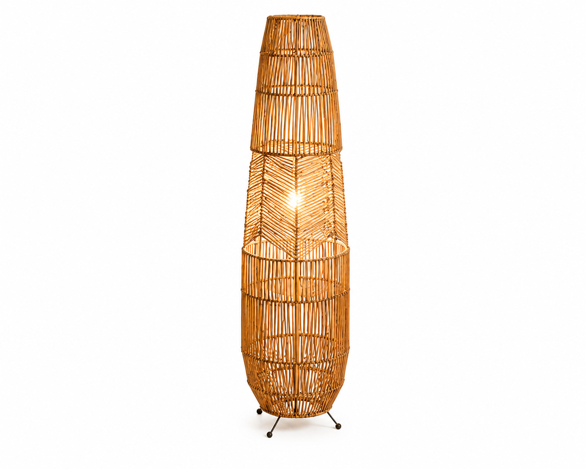 Lampadaire en rotin tressé forme colonne | COLIM
