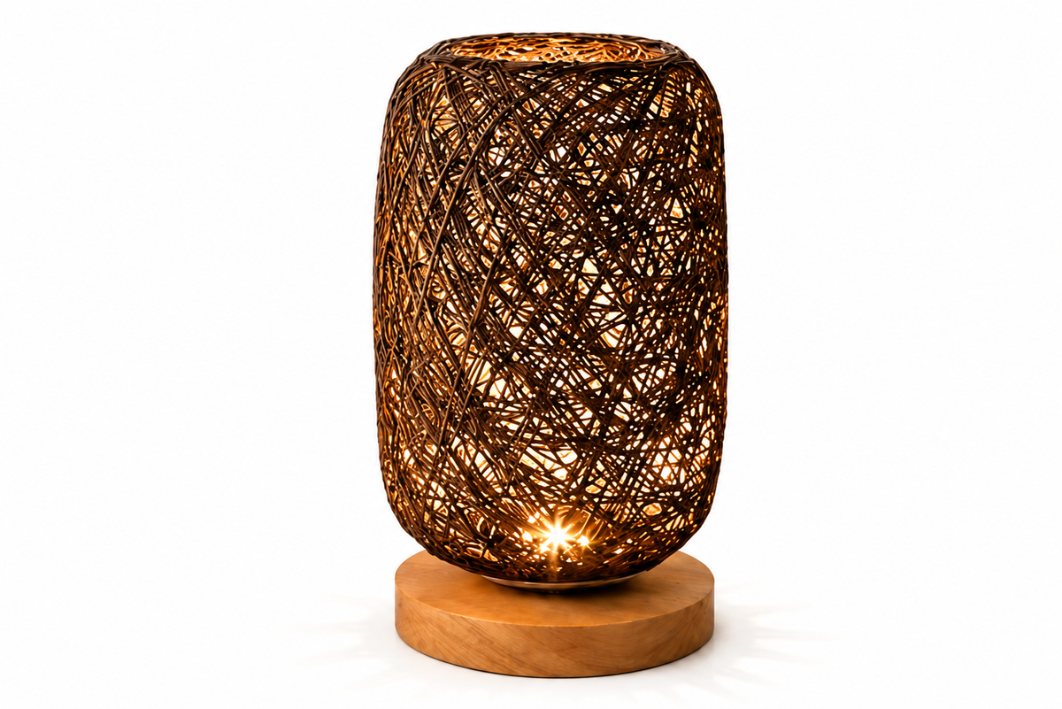 Lampe en rotin tressé avec socle en bois | VELIA