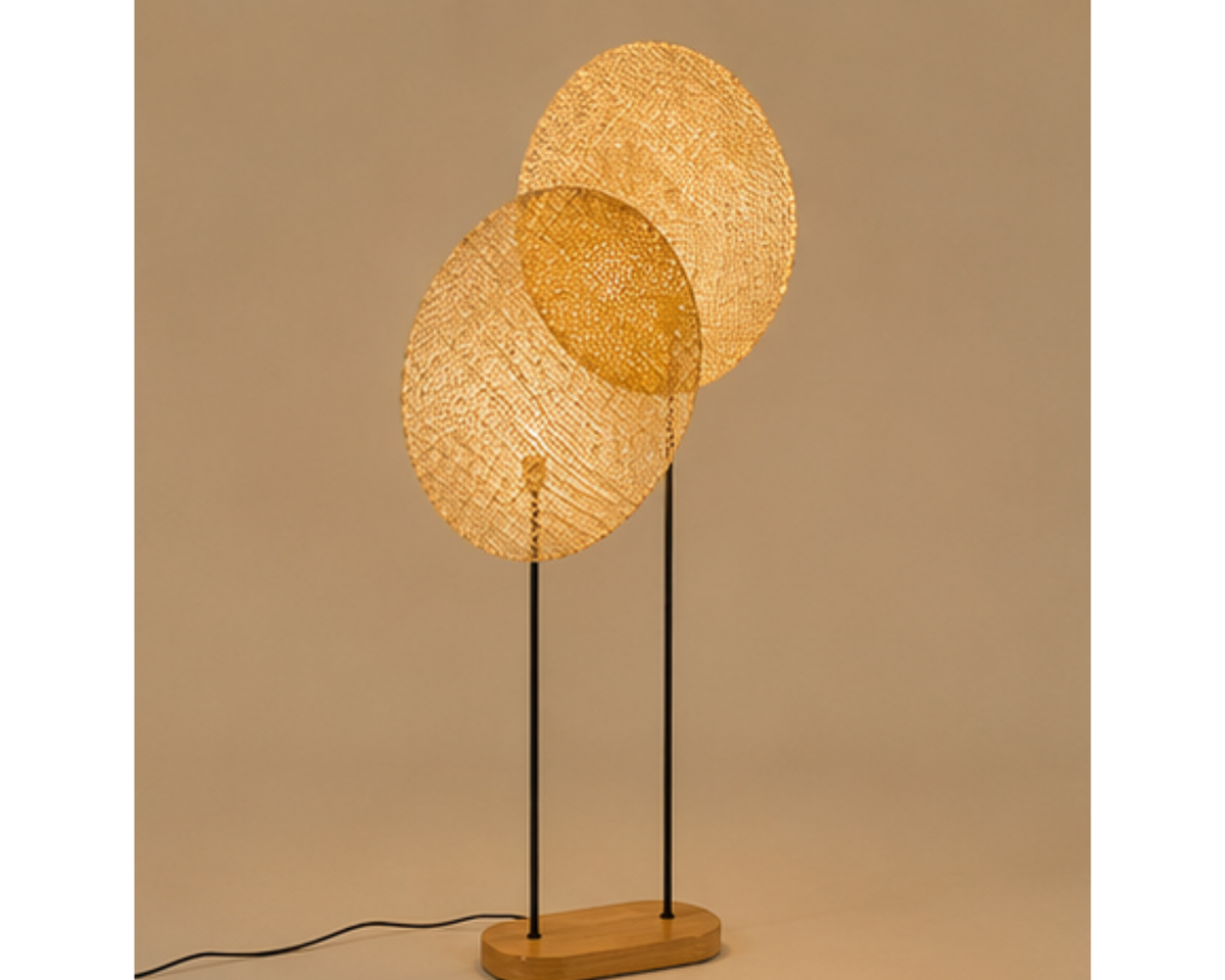 Lampadaire décoratif en rotin à deux panneaux | ASIO