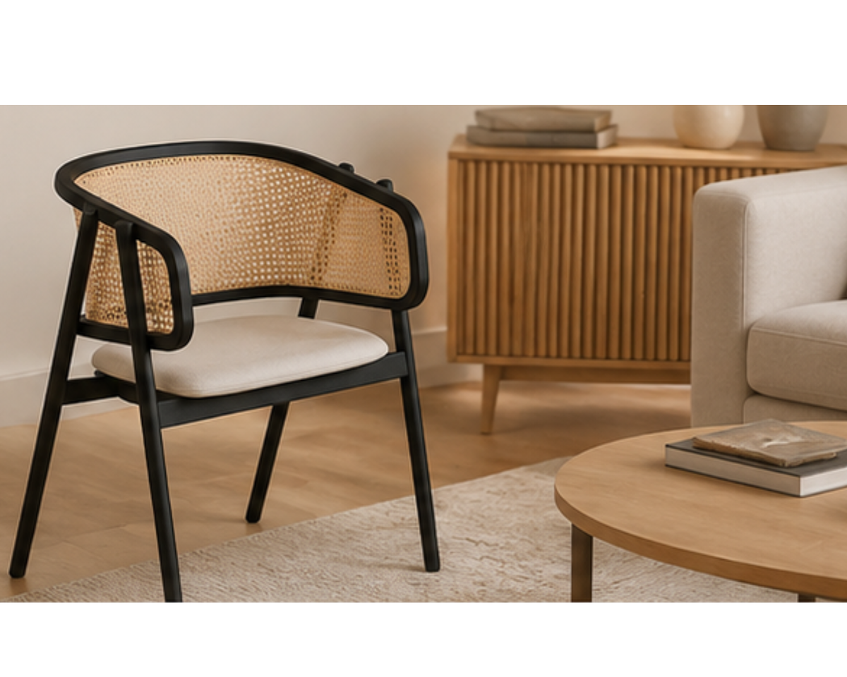 Chaise en cannage naturel et bois noir | KOMO