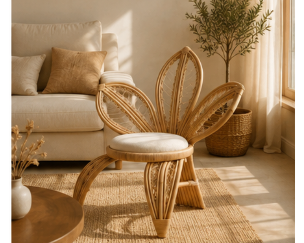 Fauteuil en rotin naturel avec dossier design pétales | PELIX