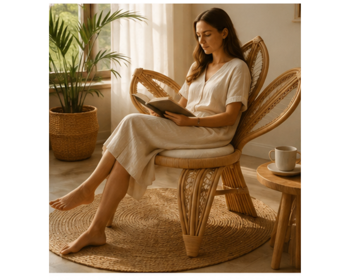 Fauteuil en rotin naturel avec dossier design pétales | PELIX
