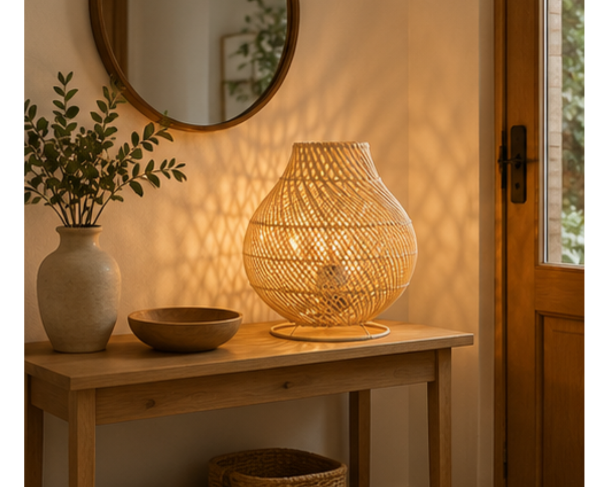 Lampe à poser en rotin tressé design bohème | ALIA